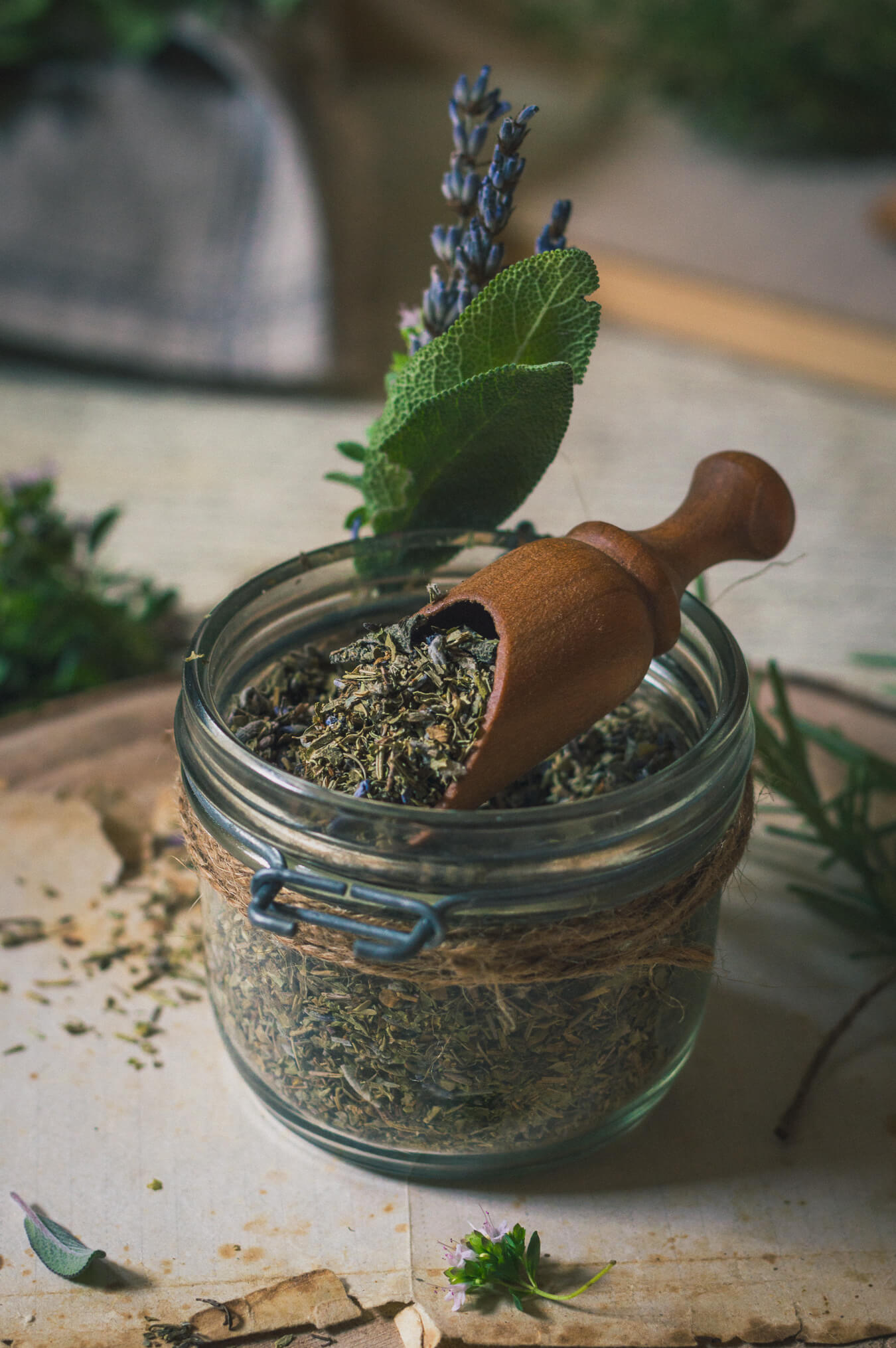 Herbes de Provence mixture in a jar
