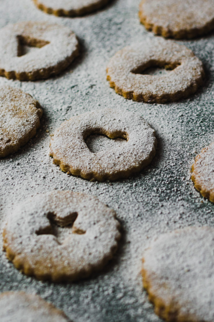 Close up of Linzer cookies