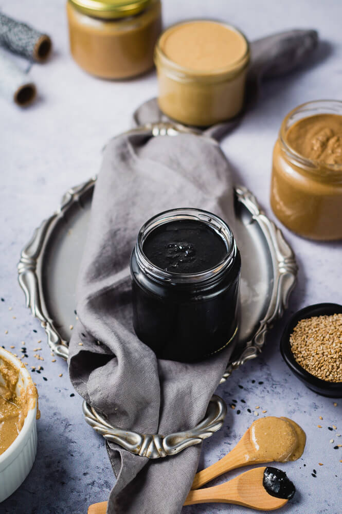 Homemade tahini fromc scratch in several varieties