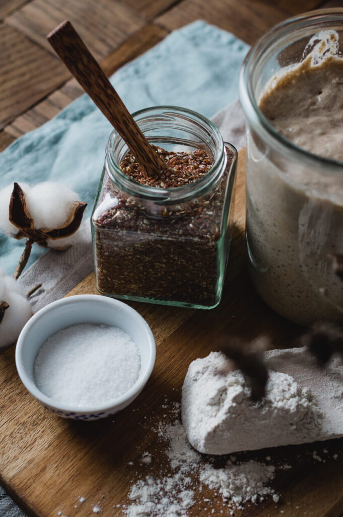 ingredients for making a rye sourdough bread