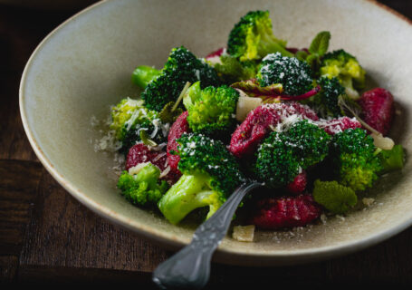 beetroot gnocchi with brown butter sauce