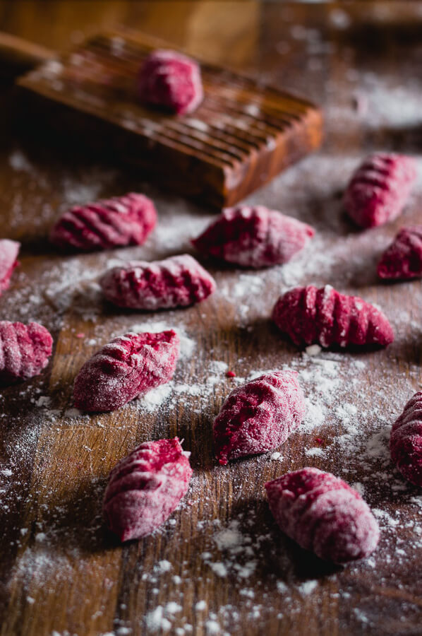 freshly made beetroot gnocchi