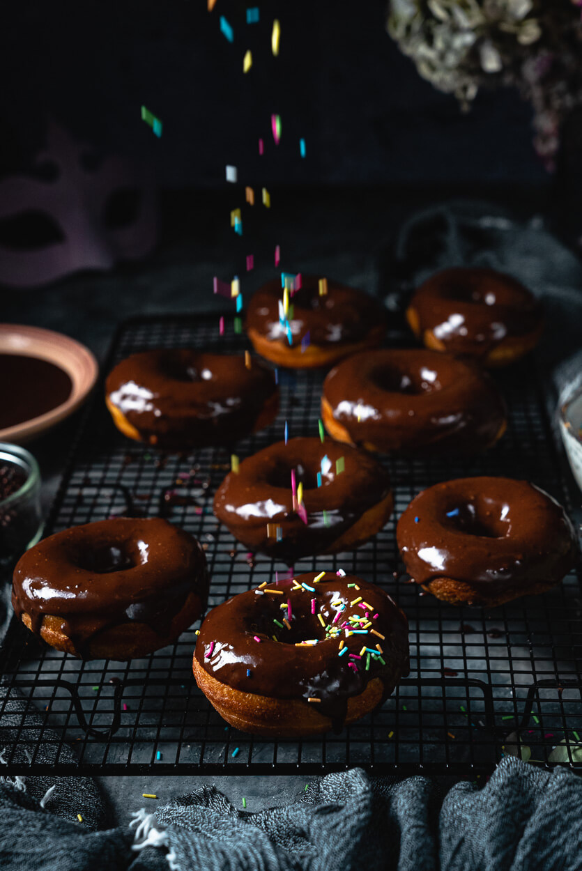 dark chocolate glazed yeast donuts