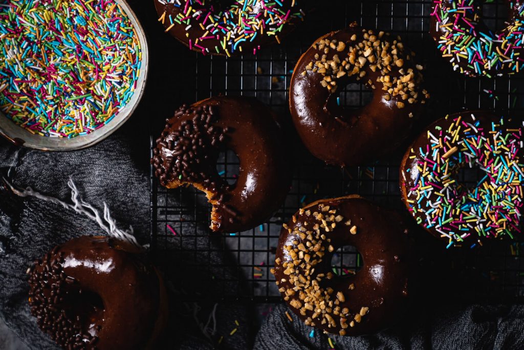 chocolate glazed yeast donuts (doughnuts)