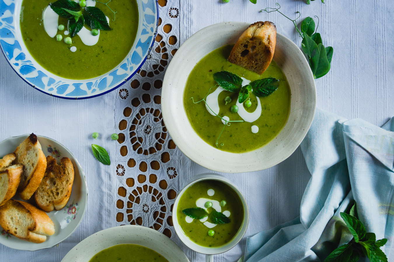 Peapod Soup with potato & mint