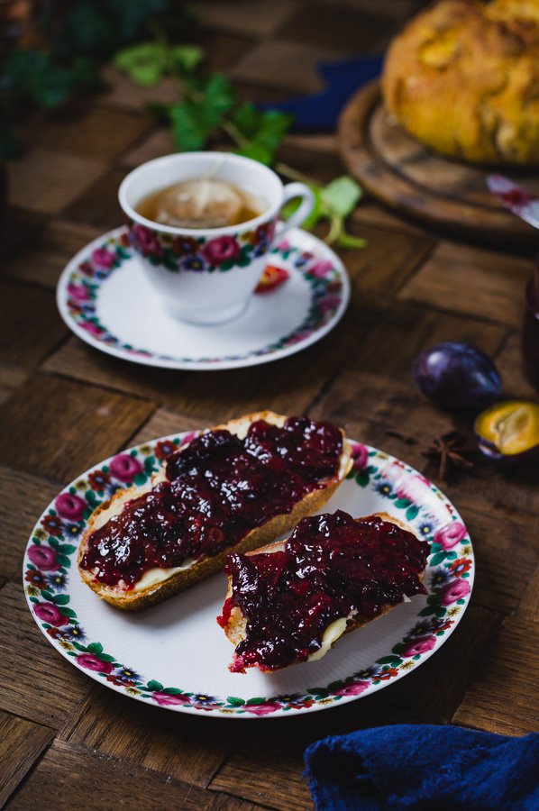 oven-roasted plum jam served on bread