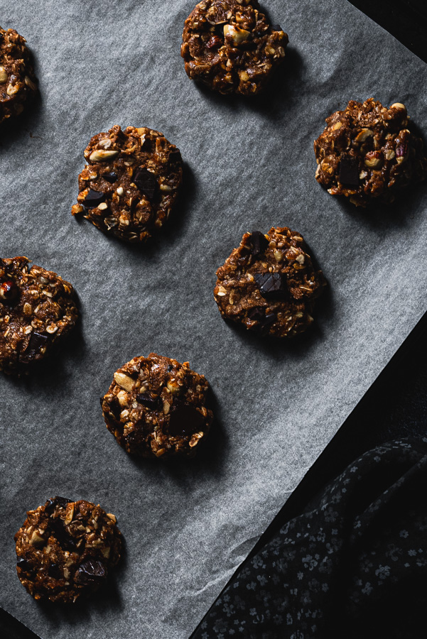 dark chocolate oatmeal cookies ready to be baked