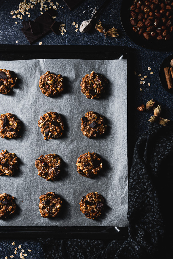 dark chocolate hazelnuts oatmeal cookies ready to be baked