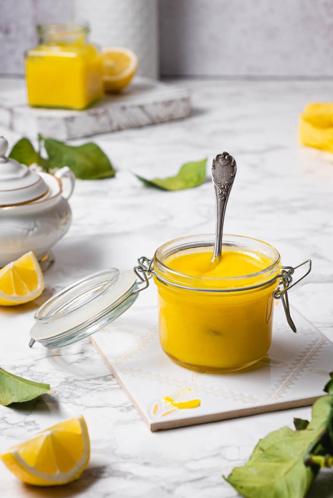 perfect, freshly made lemon curd in a small jar