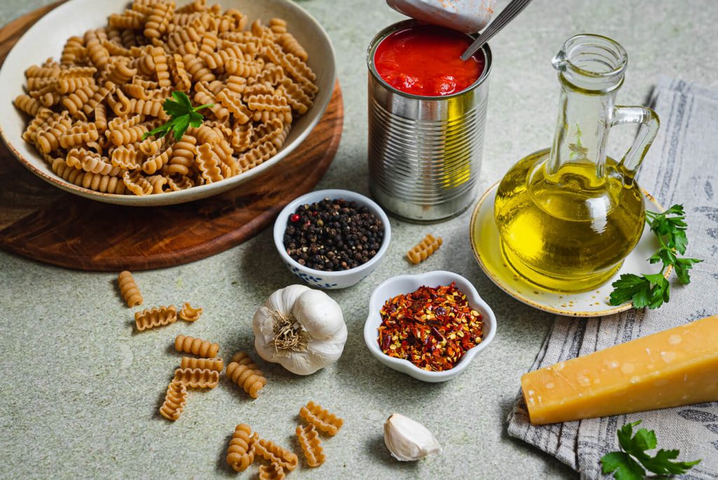 ingredients for making pasta arrabbiata