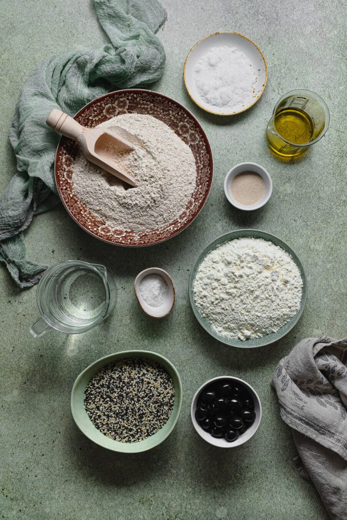 ingredients for the whole wheat overnight focaccia