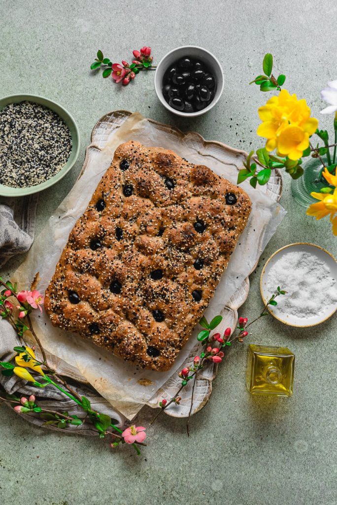 no-knead overnight whole wheat focaccia