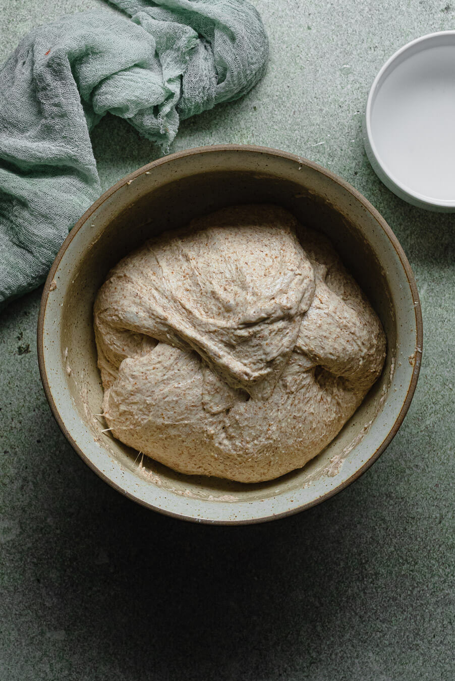 whole wheat focaccia dough after a few series of stretch and fold