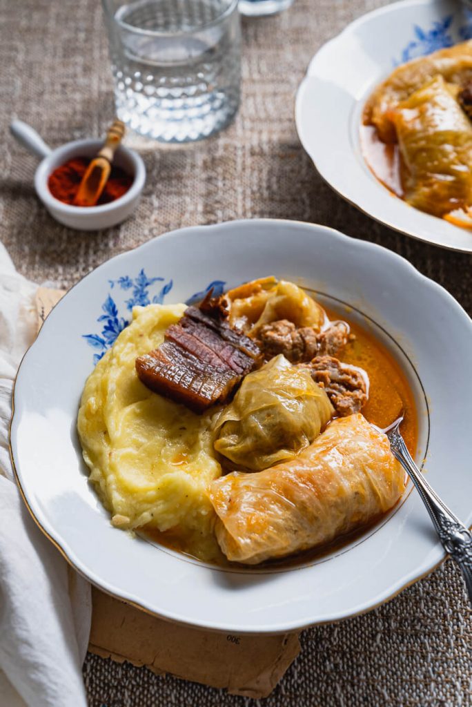 croatian cabbage rolls sarma, served with mashed potatoes