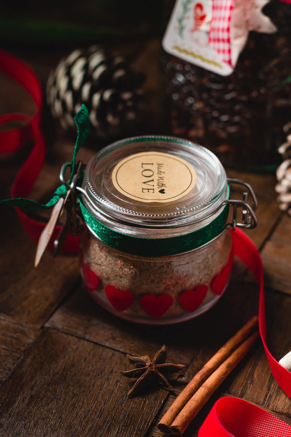 spiced (flavored) sugar in a decorated Christmas jar