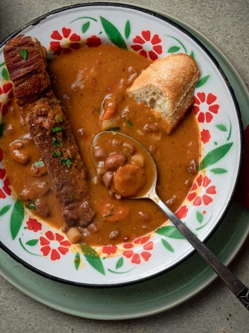croatian beans and meat stew served with bread
