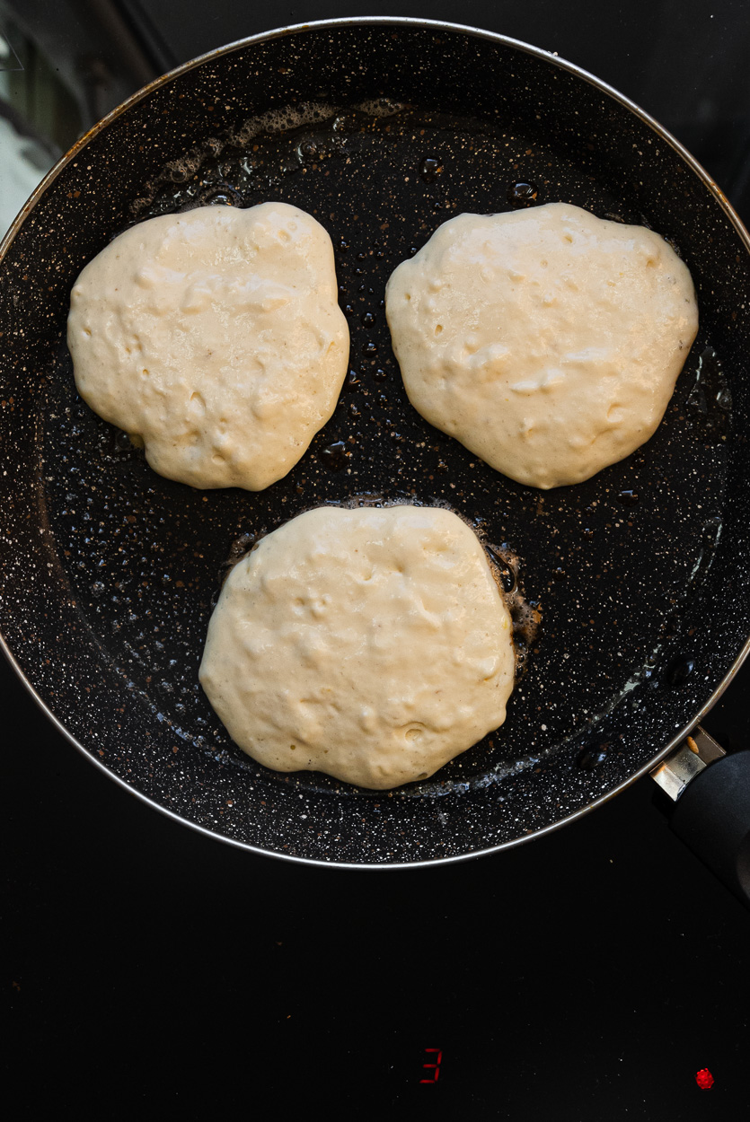 frying the kefir pancakes