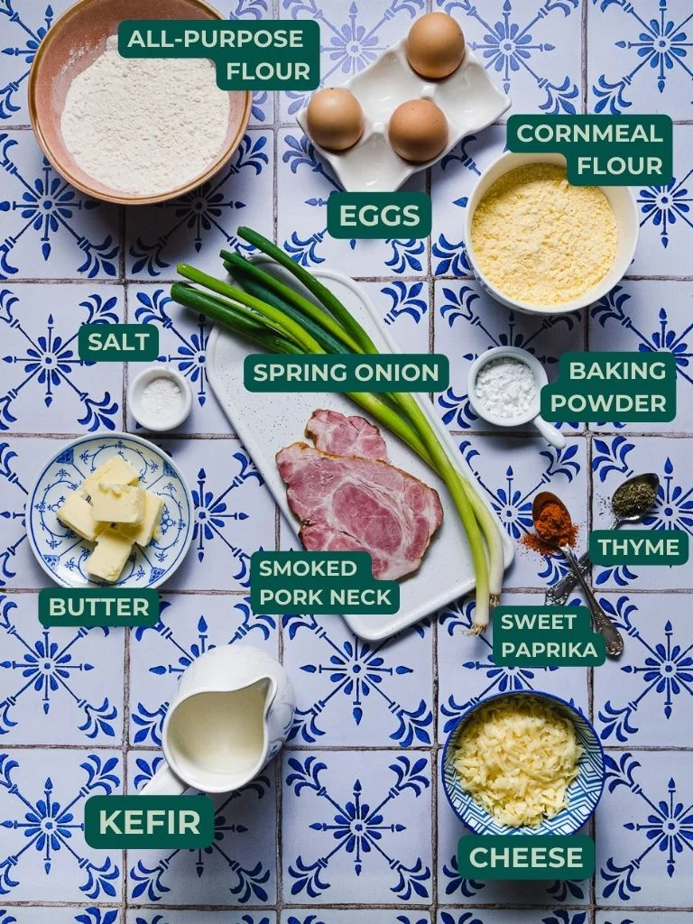 ingredients for ham and cheese cornbread muffins