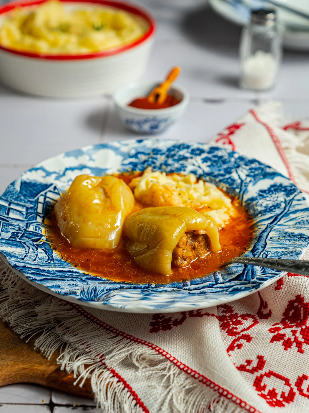 Croatian stuffed peppers in tomato sauce (punjene paprike)