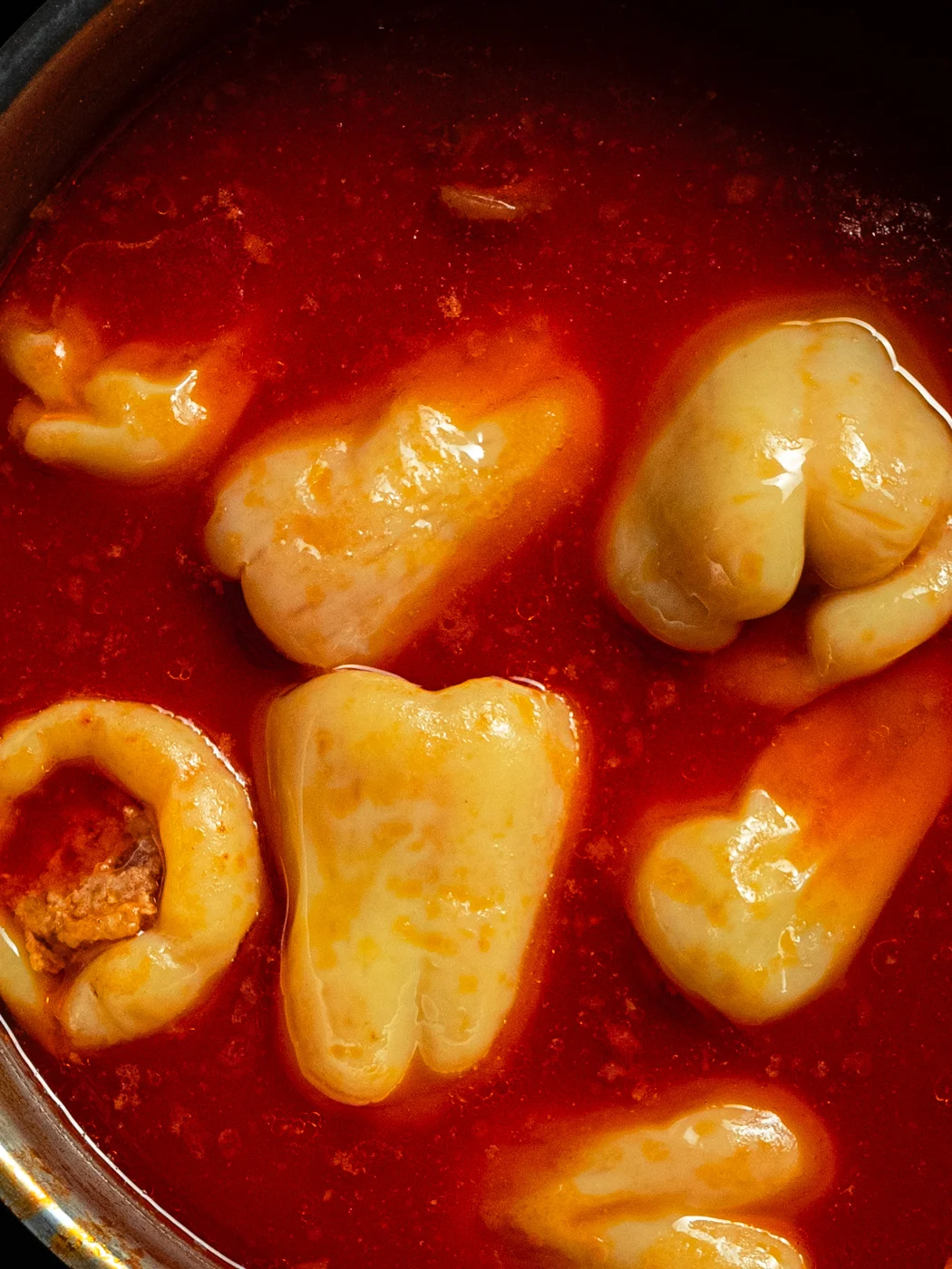 croatian stuffed peppers in tomato sauce (punjene paprike), after cooking