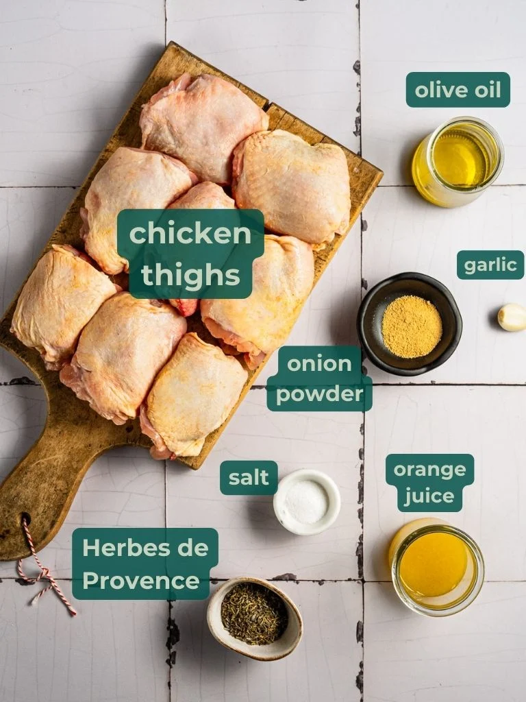 ingredients for herbes de provence chicken thighs marinade