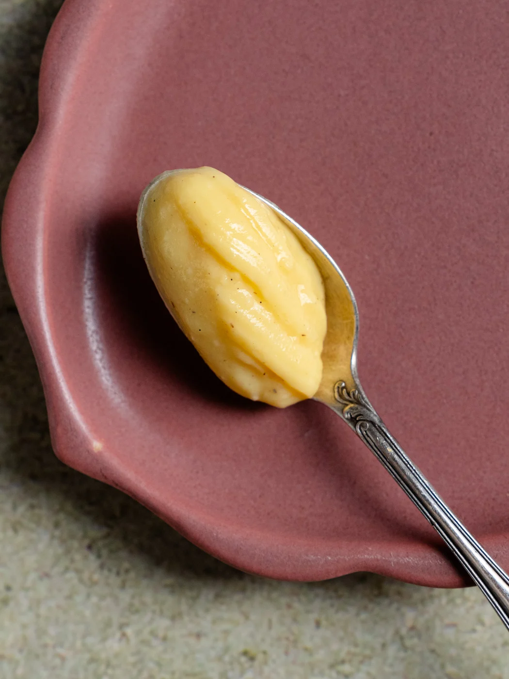 French Pastry Cream (Crème Pâtissière) on teaspoon