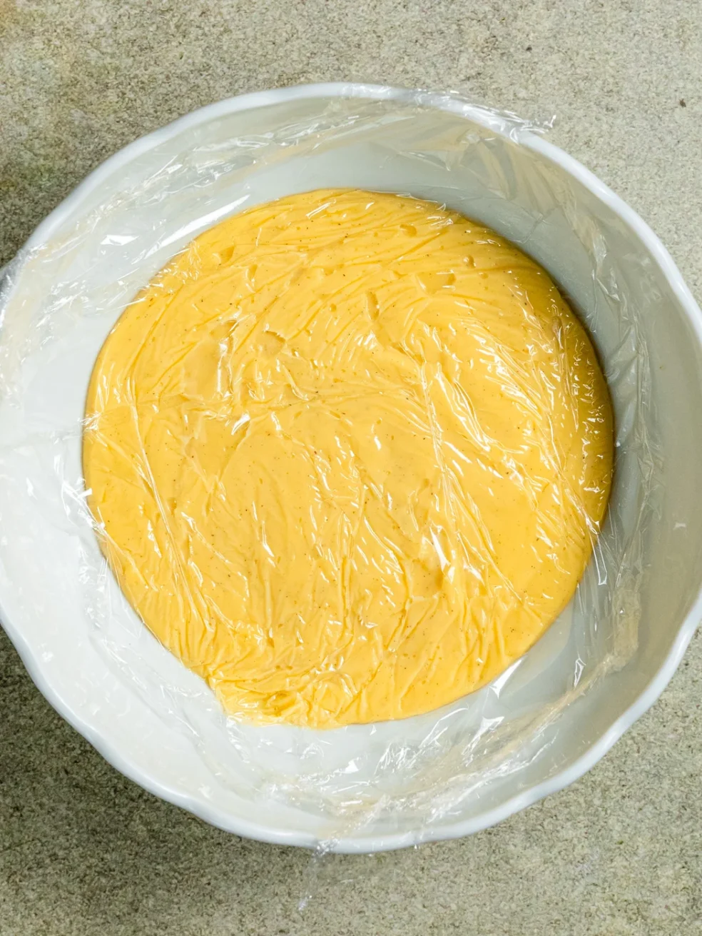 french vanilla pastry cream, chilling covered with plastic wrap in a bowl