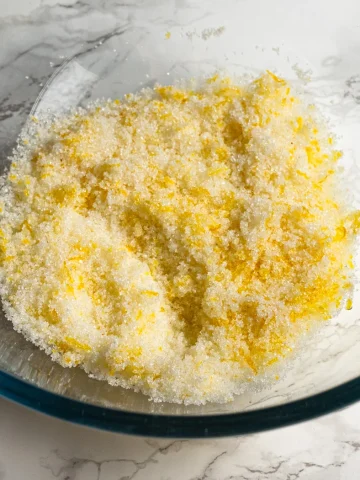 rubbing sugar and lemon zest