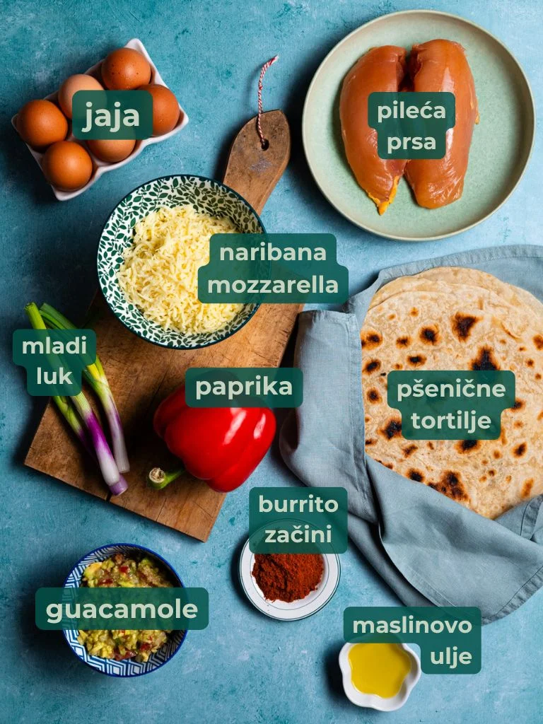 sastojci za pripremu proteinskih tortilja s piletinom i povrćem