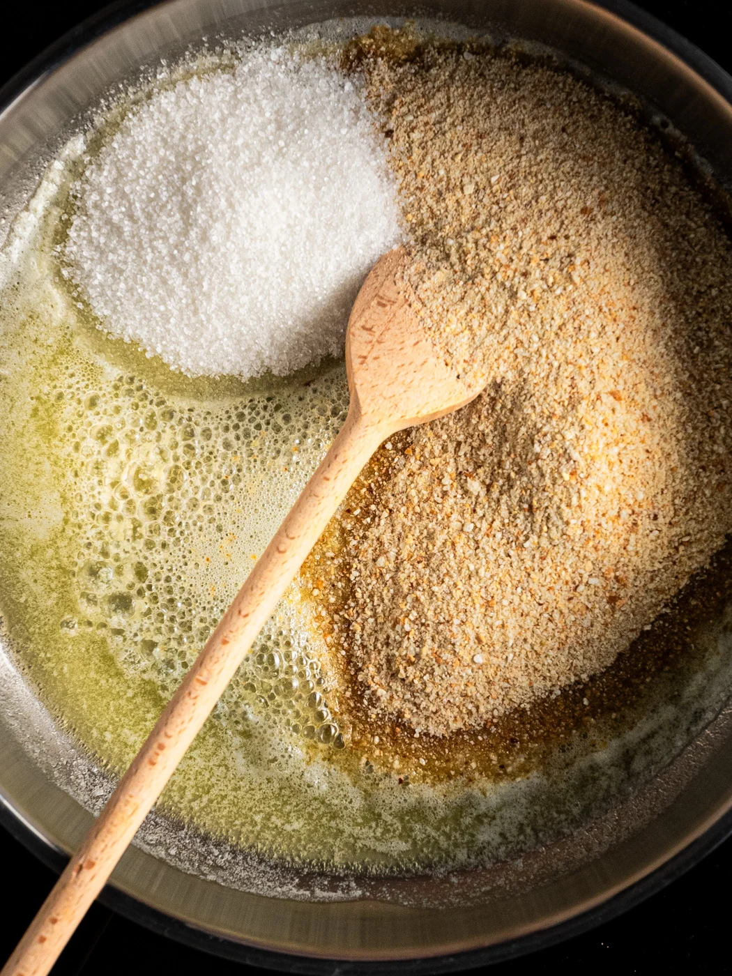 melted butter, sugar and cinnamon in a large skillet