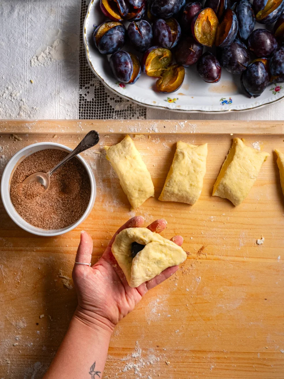 closing the potato plum dumpling
