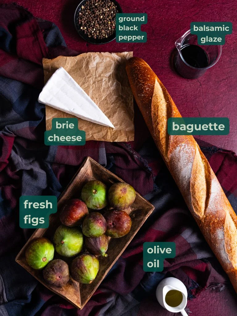 ingredients for making fig and brie crostini