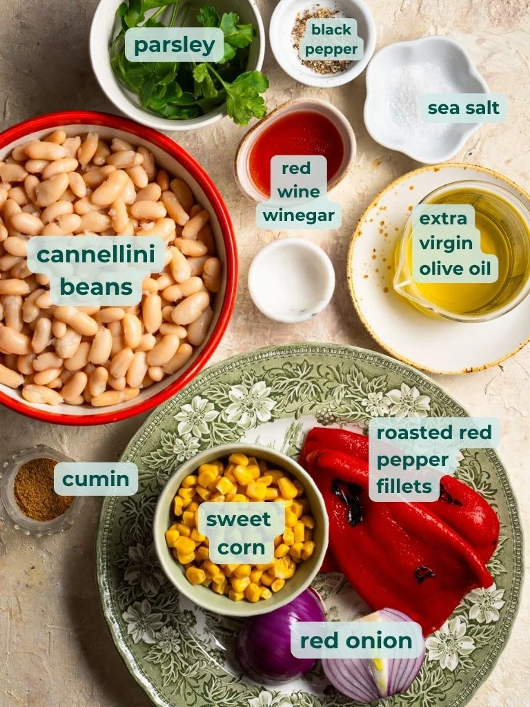 ingredients for marinated white bean salad