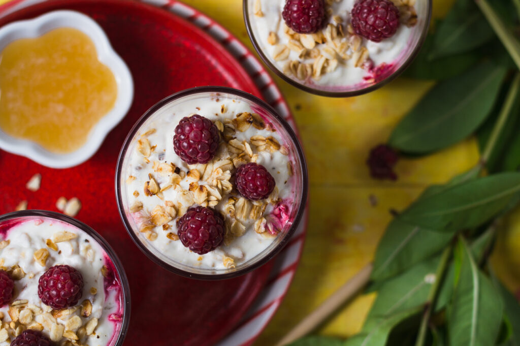 summer no-bake dessert with raspberries