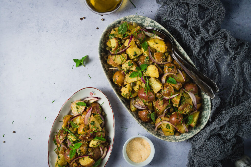 herbed potato salad with capers and onions
